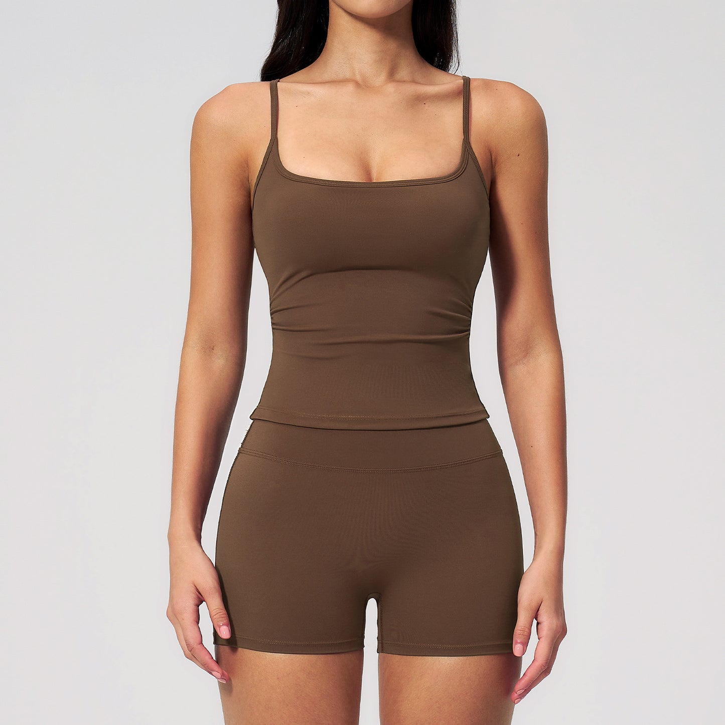 Fashionable Brushed Yoga Tank Top  Butt-Lifting Shorts Set, Outdoor Casual Running Fitness Yoga Wear