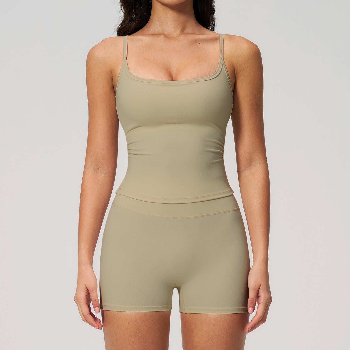 Fashionable Brushed Yoga Tank Top  Butt-Lifting Shorts Set, Outdoor Casual Running Fitness Yoga Wear