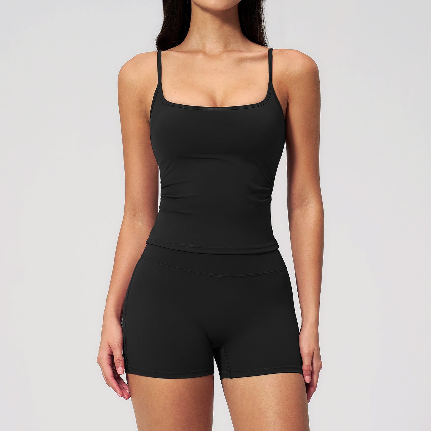 Fashionable Brushed Yoga Tank Top  Butt-Lifting Shorts Set, Outdoor Casual Running Fitness Yoga Wear