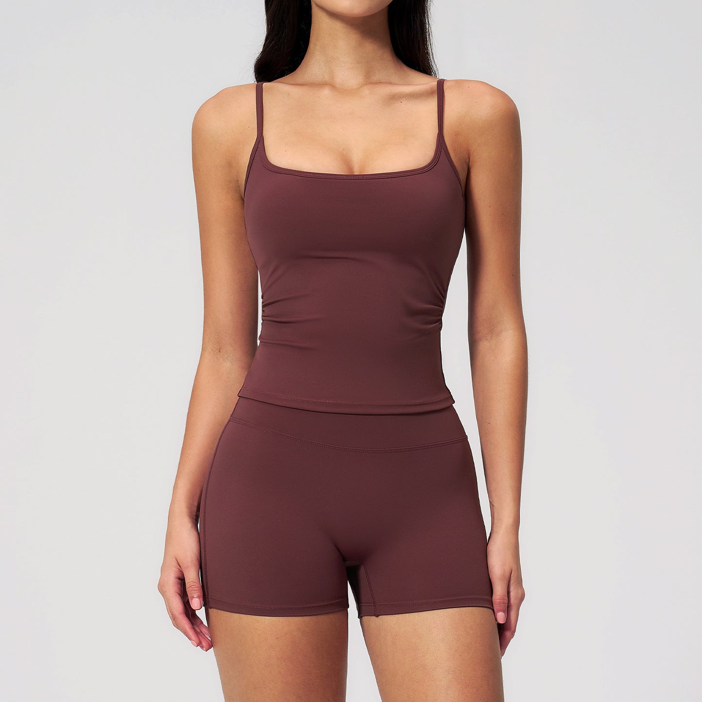 Fashionable Brushed Yoga Tank Top  Butt-Lifting Shorts Set, Outdoor Casual Running Fitness Yoga Wear