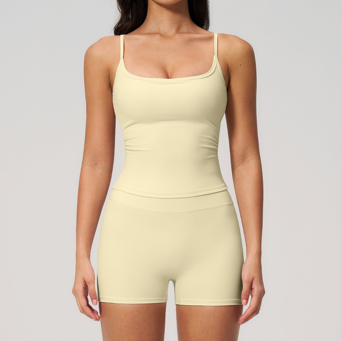 Fashionable Brushed Yoga Tank Top  Butt-Lifting Shorts Set, Outdoor Casual Running Fitness Yoga Wear