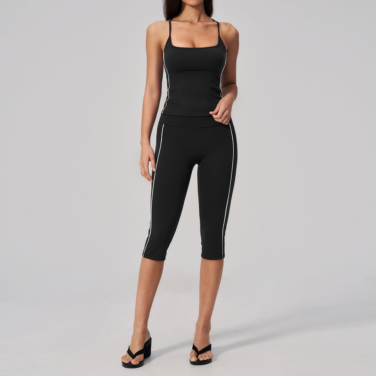Yoga Set for Women Summer Brushed Color-Blocked Backless with Built-in Bra Wearable for Running Fitness Workout Outfit
