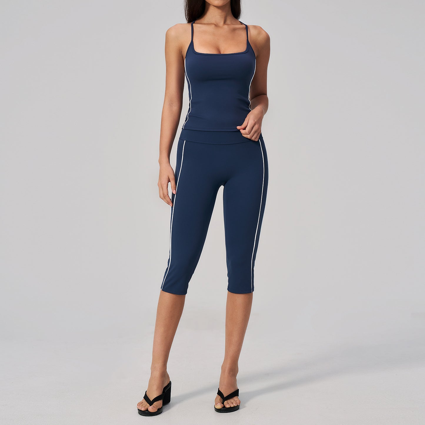 Yoga Set for Women Summer Brushed Color-Blocked Backless with Built-in Bra Wearable for Running Fitness Workout Outfit