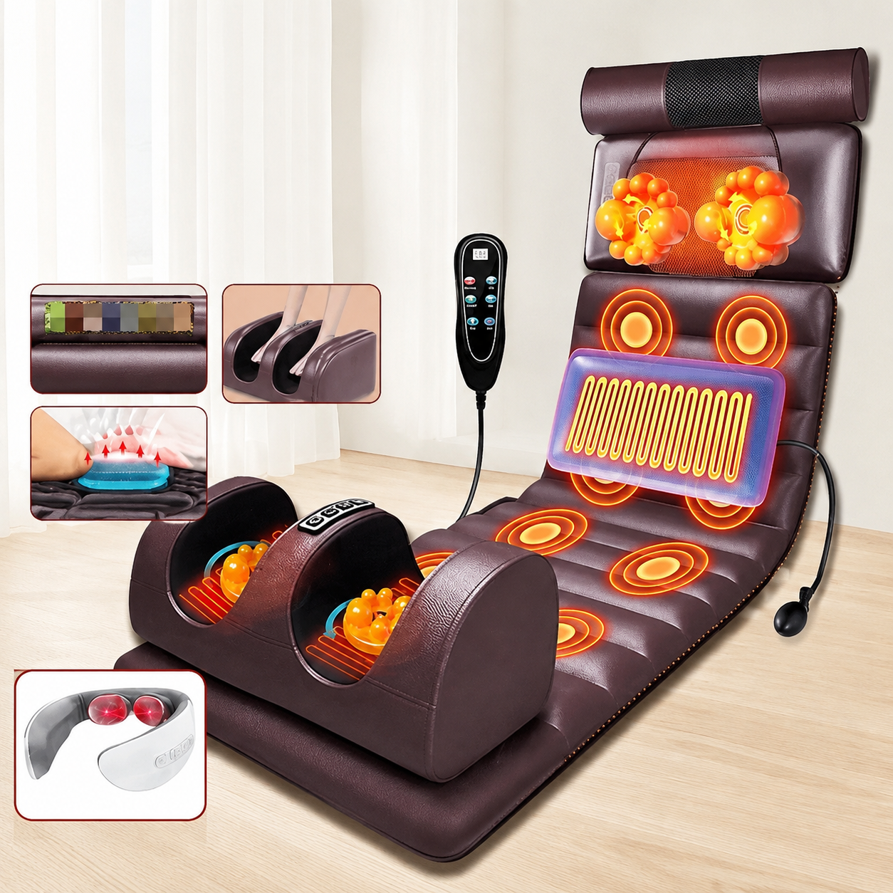 Electric Full Body Massage Mattress With Heating Hand Control Shoulder Neck Waist Airbag Back Kneading vibration Massage Cushion