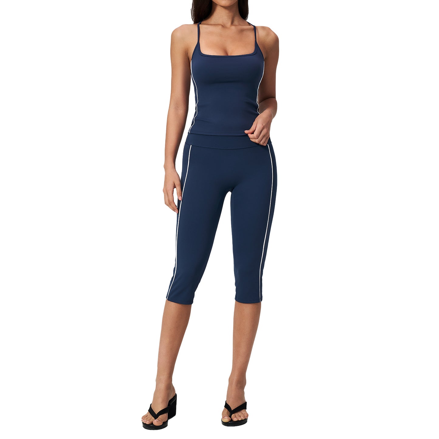 Yoga Set for Women Summer Brushed Color-Blocked Backless with Built-in Bra Wearable for Running Fitness Workout Outfit