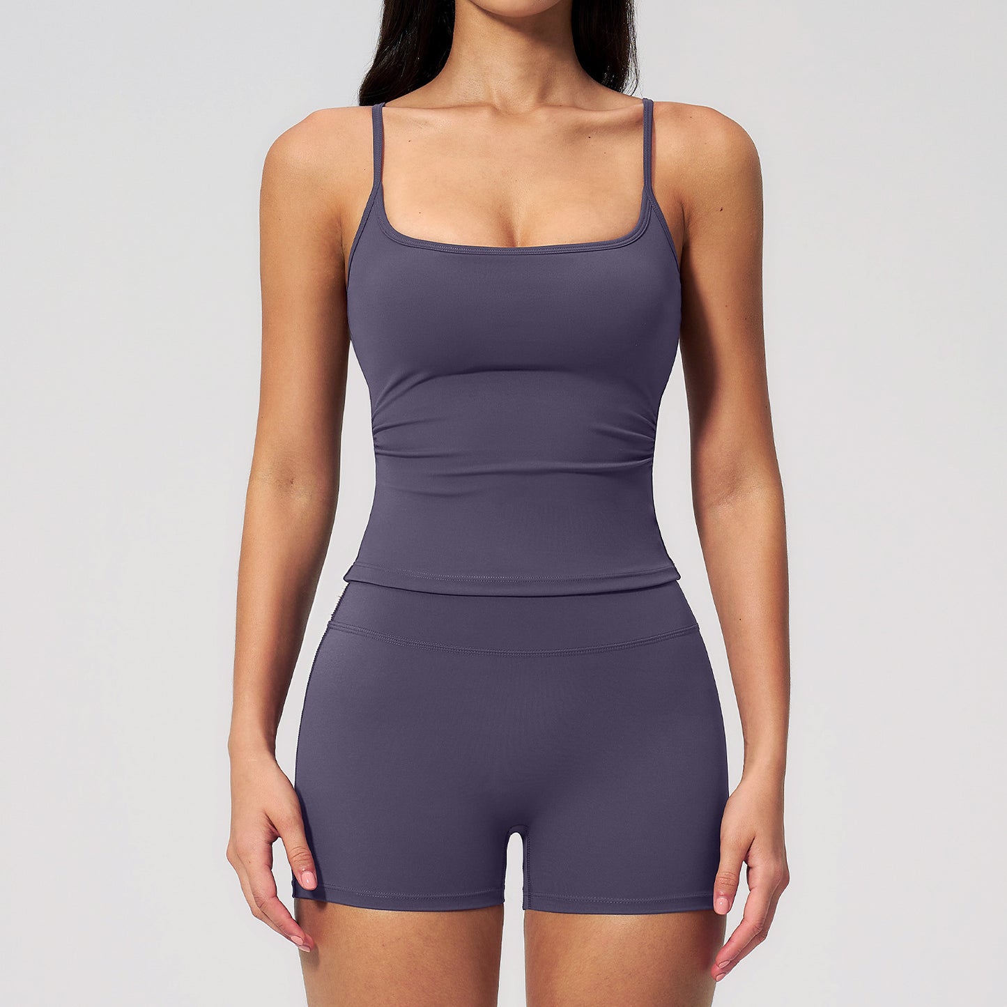 Fashionable Brushed Yoga Tank Top  Butt-Lifting Shorts Set, Outdoor Casual Running Fitness Yoga Wear